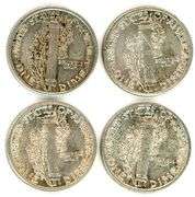 4 High Grade Mercury Silver Dimes with Full Bands