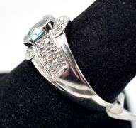 Blue Topaz Ring with Accent Gems in Sterling Silver 4.2grams Size 8 3/4