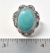 Beautiful Blue-Green Stone Ring with Floral detailing in Sterling Silver 8.2grams Size 6 3/4
