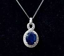 Genuine Stone Sapphire Necklace in Sterling Silver 5.7grams 18inch