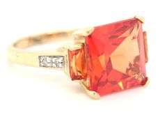 10kt Yellow gold emerald cut orange quartz ring