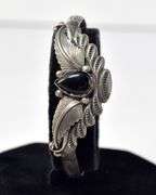 Leaf Cuff Bracelet with Onyx in Sterling Silver 18.7grams