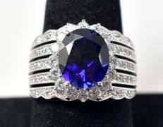 Sparkling Blue Gem Ring with Clear Accents in Sterling Silver 10.3grams Size 9