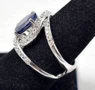 Blue Sapphire Ring with Clear Accents in Sterling Silver 9.8grams Size 8.5