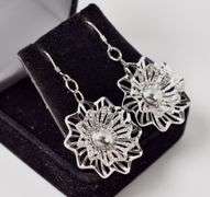 Flower Dangle Earrings in Sterling Silver 2.8g