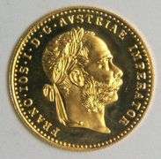 Deep Cameo Prooflike BU Austria 1 Ducat Gold Piece dated 1915