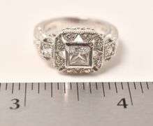 Square Cut Gem Ring in Sterling Silver 7.7grams Size 6 3/4