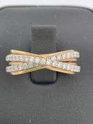CERTIFIED 14K WHITE AND YELLOW GOLD DIAMOND OVERLAP BAND / RING