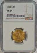 Fabulous near Gem BU 1902-S US $5 Liberty Gold Piece. NGC MS64
