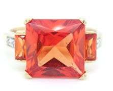 10kt Yellow gold emerald cut orange quartz ring