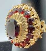 18kt Yellow Gold Oval Garnet & Halo Garnet Ring