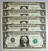 (5) Superb Crisp 2003 $1 Dollar Star Notes Dallas Consecutive Low Serial Numbers!
