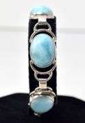 Oval Link Bracelet with Blue Stones in Sterling Silver 39.5grams