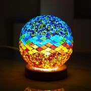 Bohemian Mosaic Glass Table Lamp with Wooden Base