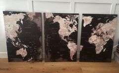 Set of 3 World Map Wall Art Framed Canvas