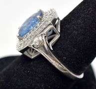 Beautiful Square Cut Blue gem Ring with Clear Accents in Sterling Silver 8.1grams Size 9