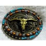 2 Western Longhorn Bull Belt Buckles