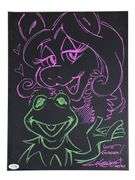 Guy Gilchrist Hand Drawn Autographed Kermit Miss Piggy Muppets Art Canvas ACOA