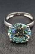 14 Kt White Gold Plate 3.5 Ct  Ice Mint Green Moissanite Ring