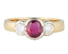 0.60ct Ruby and 0.50ctw Diamond Three Stone Ring in 18K