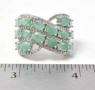 Wide Band Green Stone Ring in Sterling Silver 8.6grams Size 8 3/4