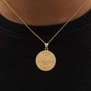 Mayan Sun Calendar Pendant Necklace 14K Gold