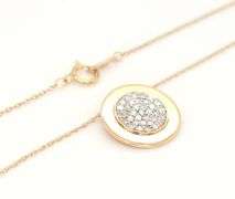 14kt Yellow gold pave diamond disk pendant on chain necklace