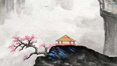 Cold Blue Mountains of Huangshan in Original Chinese Watercolor