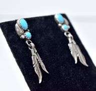 Turquoise Gemstone and Feather Earrings in Sterling Silver