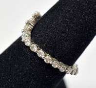 Dainty Band ring with Clear Gems with twist Design in Sterling Silver 2grams Size 6 1/4