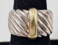 Wide Band Ring with 18k Gold accent in Sterling Silver 15.6grams Size 6 3/4