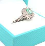 Sparkling 0.70CTS Emerald-Cut Natural Emerald & 0.60CTW Diamond Ring in 925 Sterling Silver