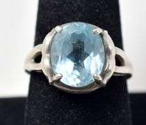 Oval Cut Light Blue Gemstone Ring in Sterling Silver 5.4grams Size 8.5