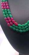 Dazzling Huge 654 Cttw Mined From The Earth 3 Strand Natural Ruby and Emerald Necklace.