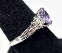 Amethyst Heart Ring with Clear Gems in Sterling Silver 3.7grams Size 7 3/4