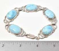 Oval Link Bracelet with Blue Stones in Sterling Silver 39.5grams