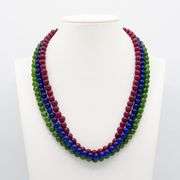 Beautiful 3 Strand 665 Cttw Natural Ruby, Emerald and Blue Sapphire Bead Necklace