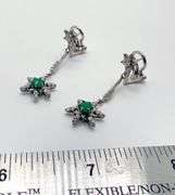 One pair hand made Italian 18KT white gold with 0.72 cttw natural emerald and diamond star motif dan