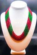 Beautiful Rare Natural 324.5 Cttw Mined From The Earth 5 Strand Emerald and Ruby Necklace.