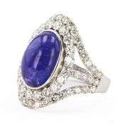 14K WHITE GOLD TANZANITE AND DIAMOND RING 10.57 C.T.W.