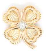 Lucky 14K Four Leaf Clover Brooch with Diamond