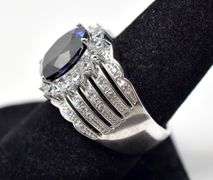 Sparkling Blue Gem Ring with Clear Accents in Sterling Silver 10.3grams Size 9