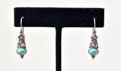 Amethyst, Pink Tourmaline, and Turquoise Gemstone Earrings in Sterling Silver