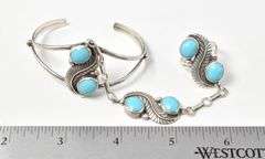 Feather Cuff and Ring Joint Set with Blue Stones in Sterling Silver 25.7grams Ring Size 7.5