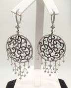 One pair hand made Italian 18KT white gold with 3.57 cttw natural diamond  marcasite scroll dangle e
