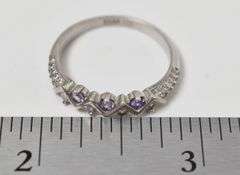 Pink and Purple Gem Ring with Clear accent stones in Sterling Silver 2.6grams Size 8.5