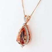 14K ROSE GOLD MORGANITE AND DIAMOND PENDANT 12.10 C.T.W.