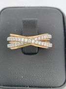 CERTIFIED 14K WHITE AND YELLOW GOLD DIAMOND OVERLAP BAND / RING