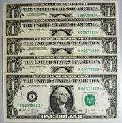 (5) Superb Crisp 2003 $1 Dollar Star Notes Dallas Consecutive Low Serial Numbers!