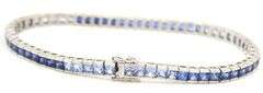 10kt White gold princess cut synthetic sapphire channel set bracelet